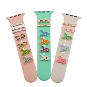 Wholesale watch band charms metal pins for watch band decoration Breast Cancer watch charm wholesale