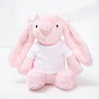 Lapin en peluche à oreilles tombantes avec chemise rose à nœud, jouet en peluche lapin à longues oreilles