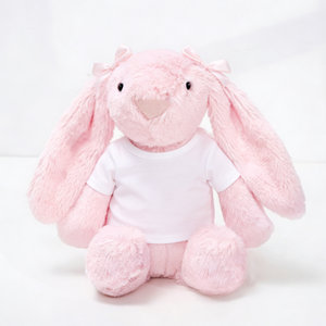 ตุ๊กตากระต่ายหูยาวแบบมีโบว์ ตัวเสื้อสีชมพู ของเล่นตุ๊กตากระต่ายหูยาว - Product Image 3