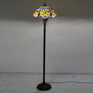 LongHuiJing Tall Art Glass Dragonfly Bronze Floor Lamp With Stained Glass Lampshade <b>Standing</b> Lights - Product Image 2