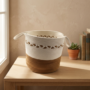 Panier de rangement rond pliable en corde de coton écologique, grand format, avec design multifonctionnel - Product Image 3