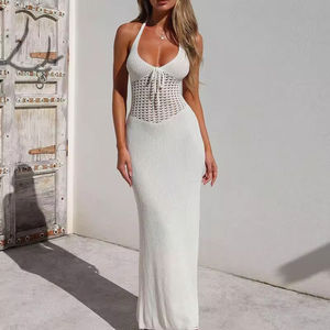 2025 nuovo Design primavera moda <span class=keywords><strong>donna</strong></span> collo pendente Sexy scollato aperto dietro a maglia traforato abito prospettico - Product Image 1