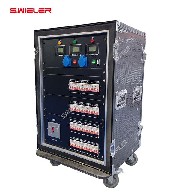 3phase Power Cabinet 5pin 400A/63A/16A Distro Flight Case 12/16/24/48 Channel CEE Power Distribution Box Wheel for Stage DJ Show