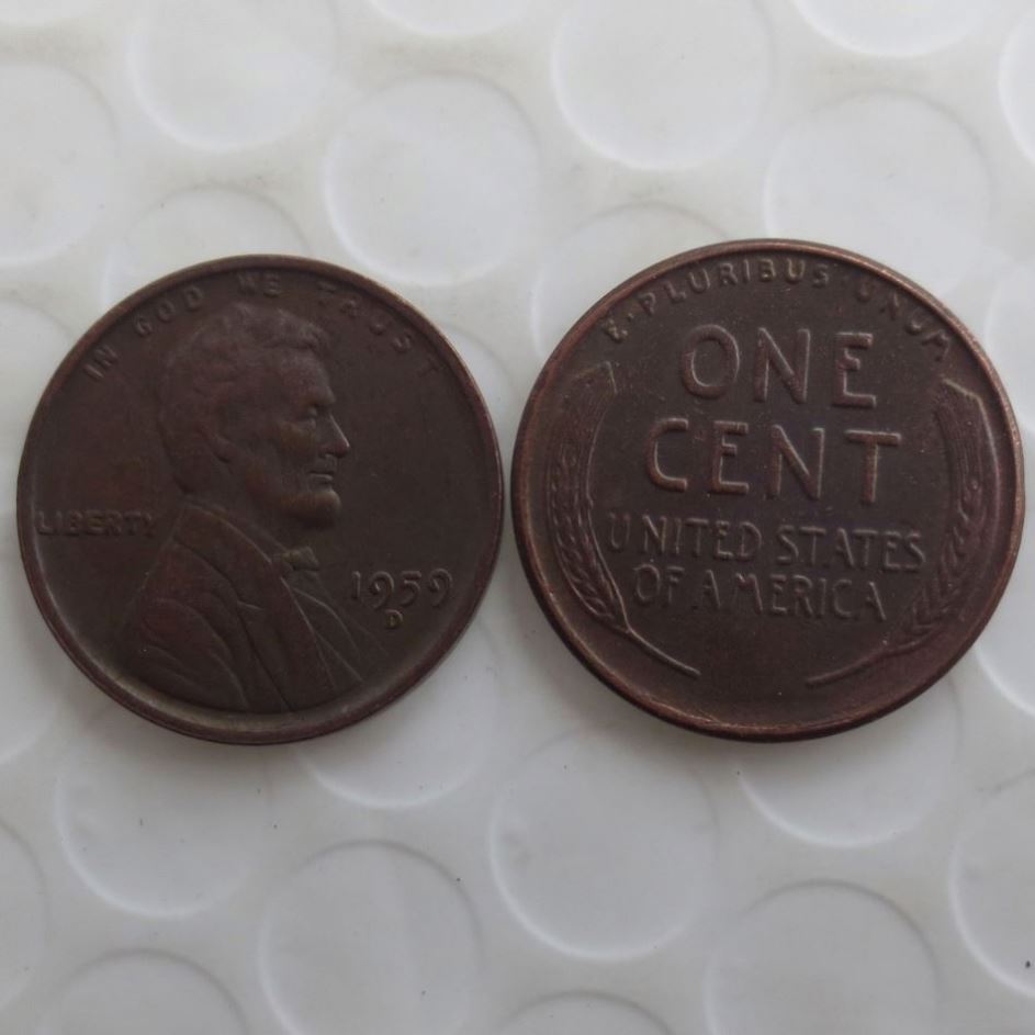 美品 United States of America Half dollar フラワーカービング レザー メンズ 二つ折り 財布 ブラウン Custom Antique Metal Replica 1959D Lincoln Penny Coin - US Penny