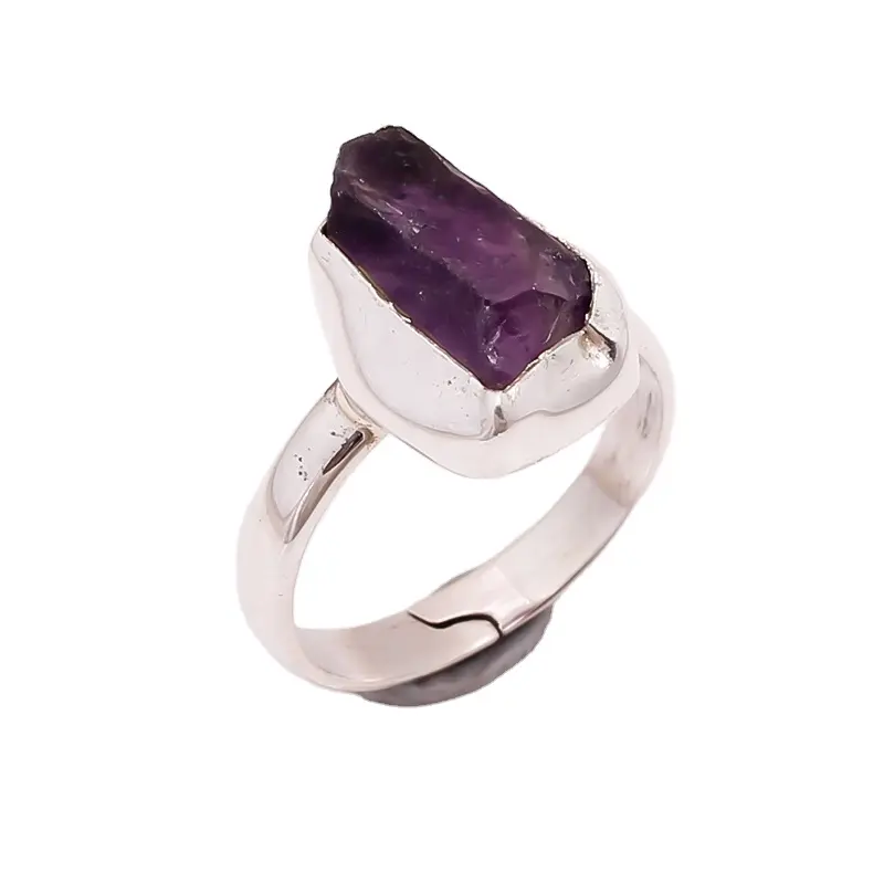 Raw amethyst ring 925 sterling silver custom wholesale jewelry weddings and engagement bands for girls and women
