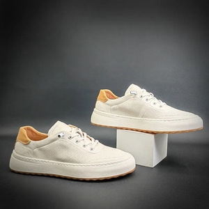 New Summer Genuine Cowhide <b>Leather</b> Men's <b>Sneakers</b> Breathable Casual Style White Shoes Lace-Up Mesh Japanese Inspired - Product Image 3