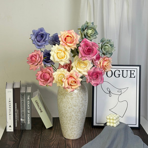 Bouquet de roses artificielles Jinxi multicolores en soie, décoration de mariage et de maison, 3 têtes, texture réaliste en relief - Product Image 1