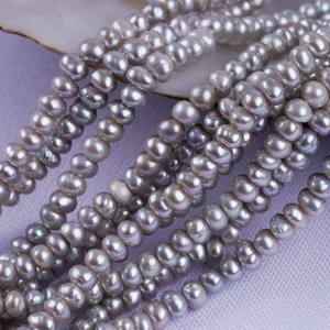 Perles d'eau douce naturelles grises Zhuji 18 cm 3,5-4 mm, forme bouton, semi-finies, en vrac, pour la fabrication de bijoux, vente en gros - Product Image 4