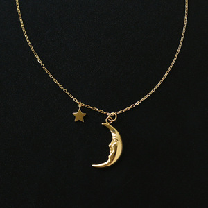 Collier en acier titane plaqué or 18 carats, motif croissant de lune et étoile, résistant au ternissement, style vintage féerique, chaîne de clavicule pour femme - Product Image 3