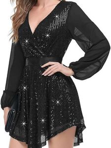 Sequin Loose Dress Party Long Sleeve Casual <b>Mini</b> Short <b>Mini</b> Dress Women Fashion - Product Image 3