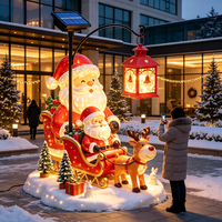 Décoration de Noël en fibre de verre, traîneau du Père Noël et rennes, lanterne solaire LED en acier inoxydable