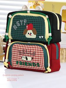 2025 nouveau Portable Ins Style crayon sac grande capacité papeterie boîte rétro Plaid fenêtre unisexe mignon dessin animé chiot conception sac - Product Image 2