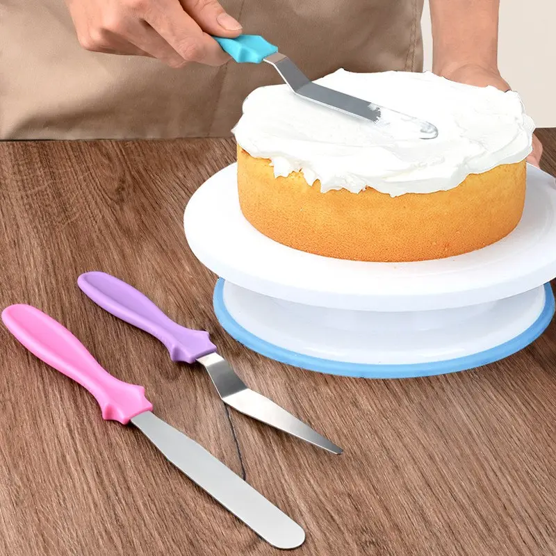 Spatule à crème en acier inoxydable, couteau à beurre avec poignée en plastique, ensemble de spatules à glaçage et décoration de gâteaux