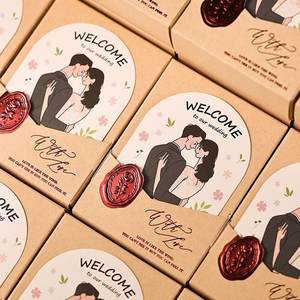 Boîtes cadeaux en papier kraft vintage européennes LANJO avec sceau de cire, élégante carte de message et boîte à bonbons pour la décoration de table de mariage - Product Image 2