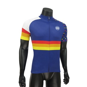 <span class=keywords><strong>Maillot</strong></span> de <span class=keywords><strong>cyclisme</strong></span> à manches courtes personnalisé pour hommes avec rayures et <span class=keywords><strong>pois</strong></span> respirant fermeture éclair complète haut de vélo pour l'équitation et la course - Product Image 2