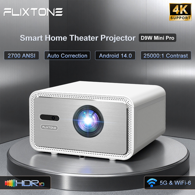 Flixtone D9W Mini Pro 2700 ANSI Full HD 1080P Support 4K Android Smart Video Wifi Portable Projector Home Theater Game Beamer