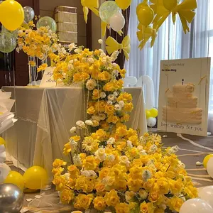 Fleurs en soie jaunes réalistes, toucher réel, couleur chaude, arrangement floral pour la décoration de mariage, fond de scène, allée, décoration d'événements - Product Image 1