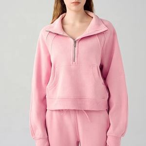 Vêtements de fitness T-shirt à manches longues personnalisé haut de Yoga pour les femmes col haut épaissi demi fermeture éclair sweat avec trous pour les pouces - Product Image 4