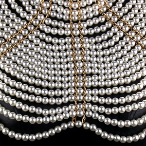 Collier de corps en perles pour <span class=keywords><strong>femme</strong></span>, chaîne de corps avec grosses perles, haut court épais, soutien-gorge en <span class=keywords><strong>maille</strong></span>, collier ras du cou, écharpe d'épaule, bijoux, costume - Product Image 2