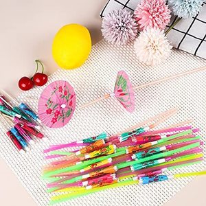 Pailles à boire en <span class=keywords><strong>plastique</strong></span> jetables colorées en gros, motif parapluie pour fêtes hawaïennes Luau, taille personnalisée - Product Image 6
