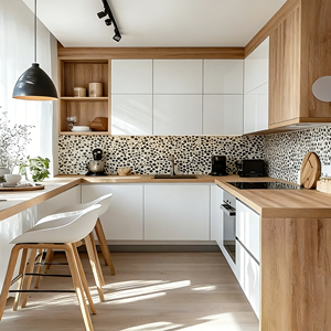 Gabinetes de Cocina Modernos Estilo Mediados de Siglo en Color Crema, Personalizados por BALOM, Ecológicos y Duraderos para Apartamentos - Product Image 5