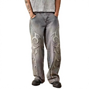 Jeans de hombre vintage de corte holgado y acampanado, lavados, de cintura alta, ligeros, de mezclilla, estilo urbano, hip hop, OEM - Product Image 1