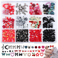 Ensemble de breloques pour ongles assorties en forme de nœud papillon, rose, papillon et cœur avec strass plats pour la décoration d'ongles DIY