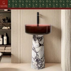 <span class=keywords><strong>Lavabo</strong></span> <span class=keywords><strong>da</strong></span> Terra GOLDKING in Resina Trasparente Effetto Marmo Viola con Colonne e Vasca - Product Image 3