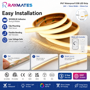 Tira de LED COB RAYMATES IP67 Impermeable de 24V, 4000K Blanca, Alta Densidad, Flexible, Regulable, para Uso en Exteriores - Product Image 4