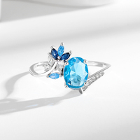 Bague en zircon bleu de style tendance en gros pour femmes, argent sterling 925, bijoux, nouvelle bague tendance, bijoux fins