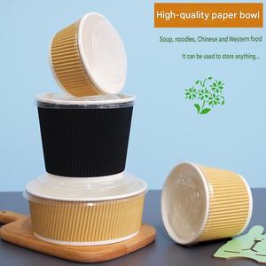 Custom-printed logo disposable paper plates bowls paper with lid <b>takeaway</b> food packaging Corrugated Black - Product Image 4