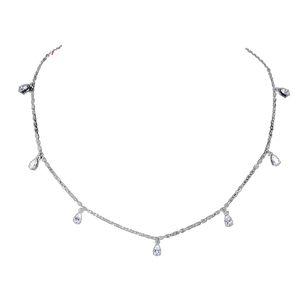 3x5mm Pear Shape VVS D Color Moissanite <b>Chocker</b> Teardrop Charms Station Necklace Vintage 925 Sterling <b>Silver</b> Claw Setting - Product Image 1