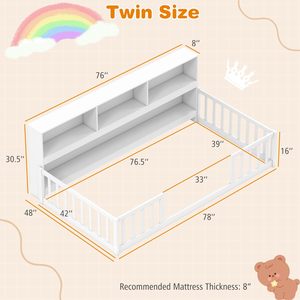 <span class=keywords><strong>Cama</strong></span> Montessori Moderna de Metal con Estantería, Estantes de Almacenamiento, Barandillas de Seguridad, Tamaño Personalizado, Camas Gemelas para Niñas y Niños - Product Image 6
