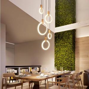 ثريا زجاجية طويلة ومستديرة بإضاءة LED للأسقف العالية، إضاءة سقف خشبية للفنادق والفيلات والسلالم، ثريا حديثة فاخرة على شكل حلقات - Product Image 2