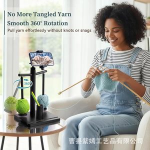 Wooden Yarn Rack With Phone <b>Holder</b> And Spool Stand For Hand Knitting - Product Image 5