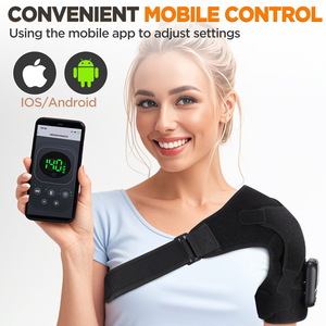 Masseur d'épaule EMS à électrodes dorées, contrôleur magnétique détachable, chauffage PTC, vibration, écran LED, sangle Velcro, rechargeable - Product Image 3