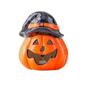 Set Of 3 Metal Pumpkin Lanterns With Timer LED Candles - Halloween & Fall Decor (Orange)