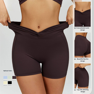 Pantaloncini sportivi da <span class=keywords><strong>donna</strong></span> <span class=keywords><strong>a</strong></span> vita alta pantaloncini da Yoga frontali <span class=keywords><strong>a</strong></span> 4 vie elasticizzati <span class=keywords><strong>a</strong></span> compressione ad asciugatura rapida da palestra pantaloncini da corsa per Fitness - Product Image 3