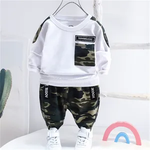 Boys handsome camouflage round neck pullover long sleeve casual kids 2 piece sets boys