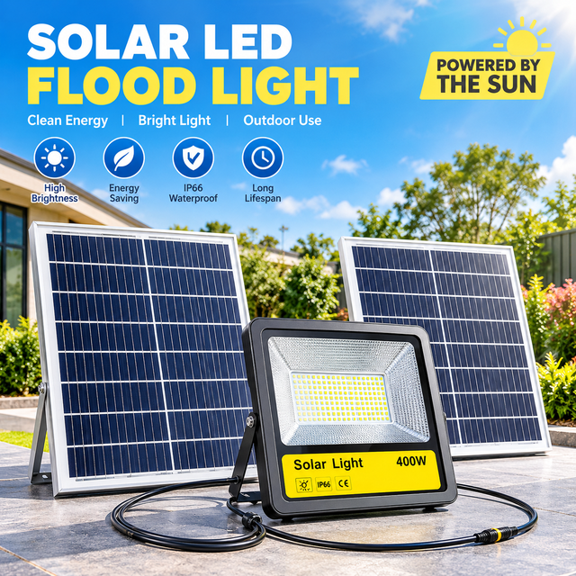 400W Solar Reflector Projector Floodlight Full Aluminum Heat Dissipation IP66 Waterproof for Courtyard & Campsite & Garden