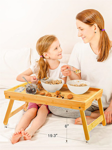 2022 Eco-friendly Bamboo Wood Adjustable Bed Table <strong>Breakfast</strong> <strong>Tray</strong> With Foldable Legs - Product Image 5
