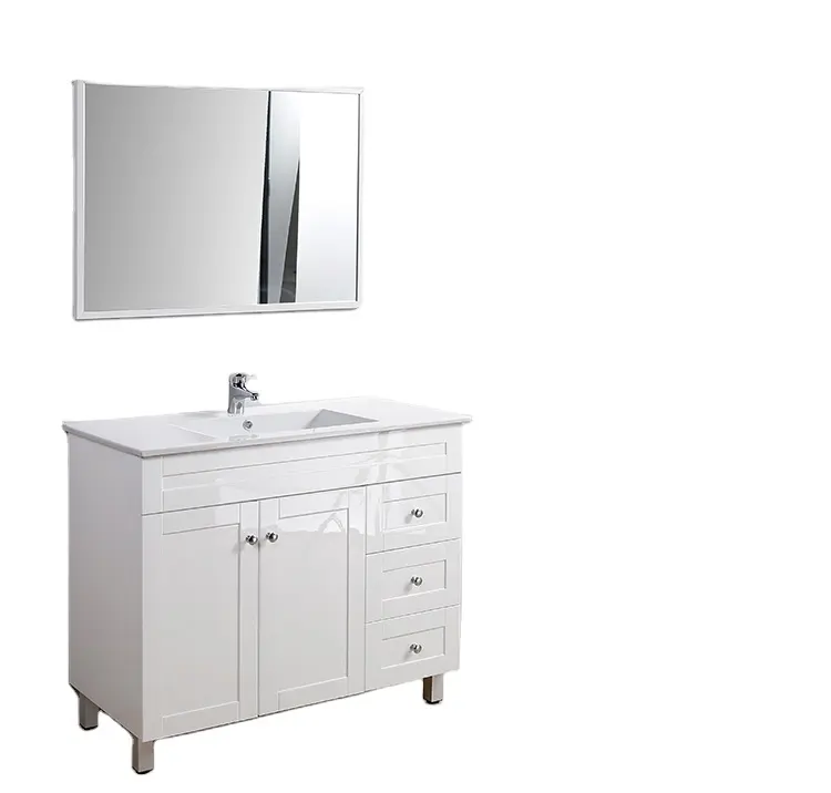 factory direct sale eco-friendly mdf PVC painting Assembled Bathroom Cabinet vanity with sink basin and led mirror Available