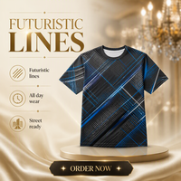 T-shirt pour homme en popeline 3D AOP 100% polyester beige, motif géométrique en blocs, séchage rapide, respirant, col rond, prêt à être expédié