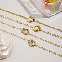 Collier Chaîne Trombones en Acier Inoxydable 304 J&D Classique DIY Bicolore Plaqué Or 18 Carats avec Fermoir Cœur Rond