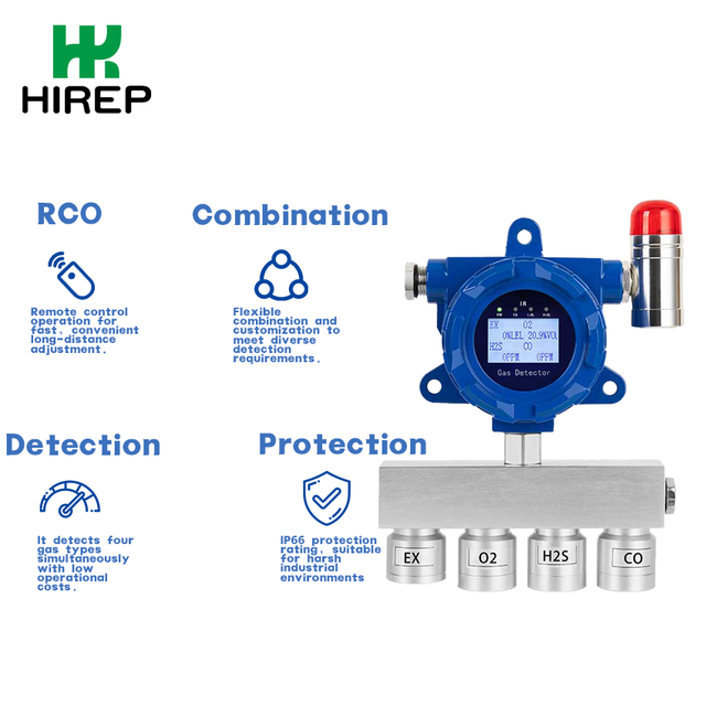 HIREP Factory Direct Water Proof Anti Explosion High Precision Fixed 4 in 1 Gas Detector VOC Combustible Hydrogen Wall Digital