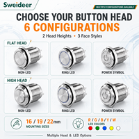 Interrupteur à bouton-poussoir métallique Sweideer 16mm 19mm 22mm IP65 en acier inoxydable avec LED et broches à souder pour panneaux de commande de machines