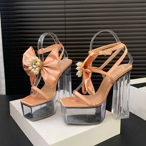 รองเท้าส้นตึกใสประดับโบว์ใหญ่ สไตล์เซ็กซี่ ย้อนยุค สำหรับผู้หญิง - Product Image 4