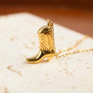European American Trendy Western Denim <b>Boots</b> 'Cowboy <b>Boot</b>' Stainless Steel Necklace Retro Titanium Steel Gold Plating Link <b>Chain</b> - Product Image 2