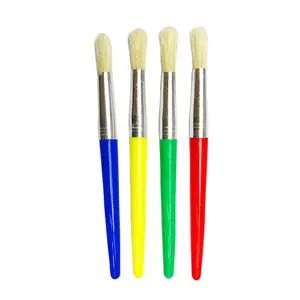 4 adet domuz kıl sanatçı fırçaları şeker plastik saplı yuvarlak kafa grafiti kalemler için akrilik/suluboya/guaj/yağlı boya fırçaları