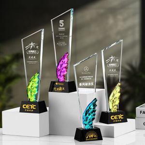 Custom Crystal <b>Trophies</b> With Wings Laser <b>Engraved</b> For Employee Awards And Sales Champion Recognition Events - Product Image 1